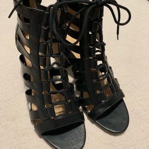 XOXO Black Lace up Heels
